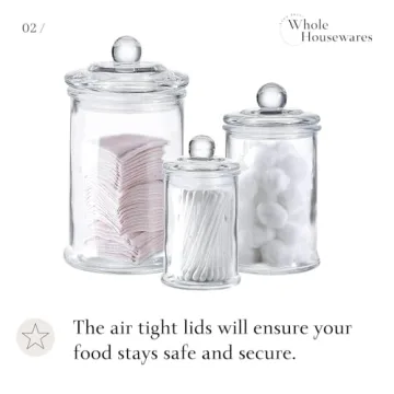 Whole Housewares Set of 3 Glass Storage Jars for Home