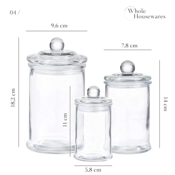 Whole Housewares Set of 3 Glass Storage Jars for Home
