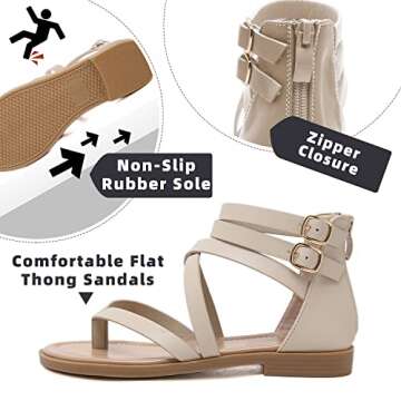 SHIBEVER Womens Gladiator Sandals Strappy: Dressy Flat Summer Ankle Strap Roman Comfortable Apricot Size 8.5 Sandal Flats