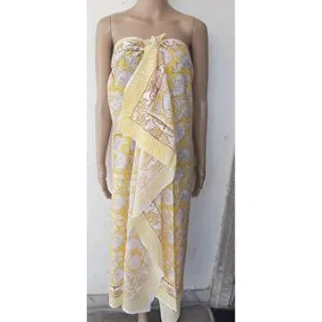 Cotton Sarong Indian Hand Block Print Cotton Scarf Sarong For Women's Beautiful Pareo Sexy Bikini Beach Cover Up Soft Voile Fabric Comfy Sarong Yellow
