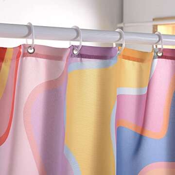 YoKii Vintage Abstract Art Fabric Shower Curtain Pastel Rainbow Colorful Groovy Waves Stripes Geometric Bathroom Shower Curtains Set Aesthetic Retro Minimal Bathroom Decorations (72x72, Colorful)