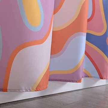 YoKii Vintage Abstract Art Fabric Shower Curtain Pastel Rainbow Colorful Groovy Waves Stripes Geometric Bathroom Shower Curtains Set Aesthetic Retro Minimal Bathroom Decorations (72x72, Colorful)