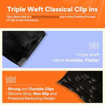 Full Shine 24 Inch Black Human Hair Clip in Extensions Brazilian Human Hair Extensions Clip ins Natu...