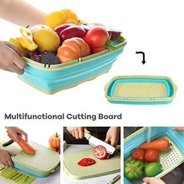 Camping Cutting Board, HI NINGER Collapsible Chopping Board with Colander, 9-In-1 Multi Chopping Board Kitchen Vegetable Washing Basket for Camping,Camping Gifts Camping Accessories for RV Campers