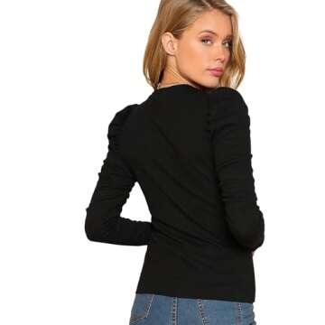 Floerns Soft Puff Sleeve Casual T-Shirt Top for Women