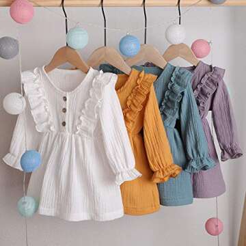 Arleysh Toddler Baby Girls Clothes Cotton Linen Button Dresses Outfits Cute Ruffle Princess Party Dr...