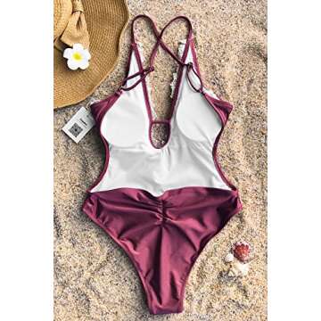 CUPSHE Enormous Enjoyment Lace One-Piece Swimsuit Beach Swimwear Bathing Suit (S) Wine Red