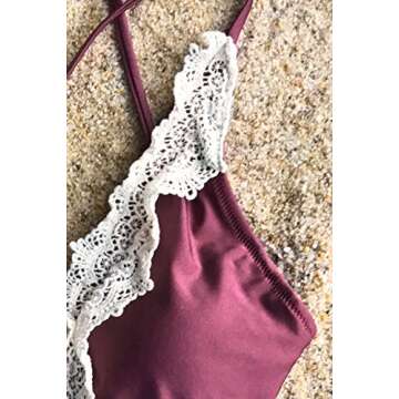 CUPSHE Enormous Enjoyment Lace One-Piece Swimsuit Beach Swimwear Bathing Suit (S) Wine Red