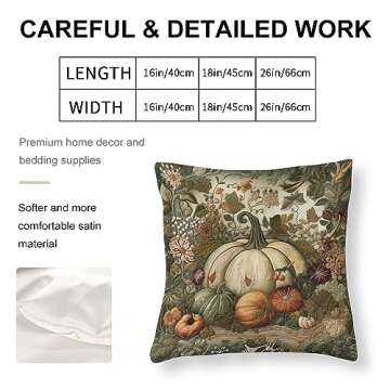 HighonHi 18"x18" Decorative Pillow Covers Happy Fall Harvest Pumpkin Satin Modern Cushion Case Fall ...