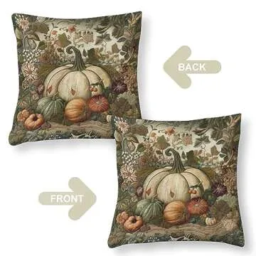 HighonHi 18"x18" Decorative Pillow Covers Happy Fall Harvest Pumpkin Satin Modern Cushion Case Fall Decor Grateful Thanksgiving Cooling Pillow Cases for Couch Sofa Bedroom Car Living Room