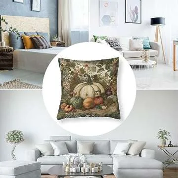 HighonHi 18"x18" Decorative Pillow Covers Happy Fall Harvest Pumpkin Satin Modern Cushion Case Fall Decor Grateful Thanksgiving Cooling Pillow Cases for Couch Sofa Bedroom Car Living Room