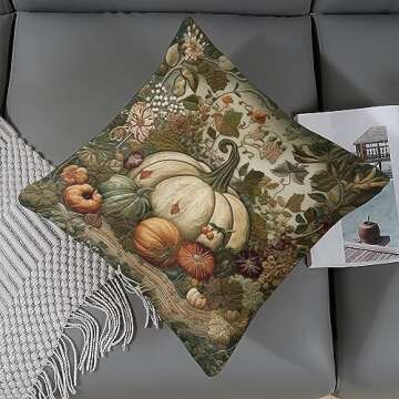HighonHi 18"x18" Decorative Pillow Covers Happy Fall Harvest Pumpkin Satin Modern Cushion Case Fall Decor Grateful Thanksgiving Cooling Pillow Cases for Couch Sofa Bedroom Car Living Room