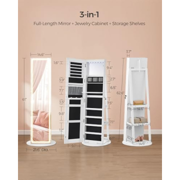SONGMICS LED Jewelry Cabinet with Full-Length Mirror