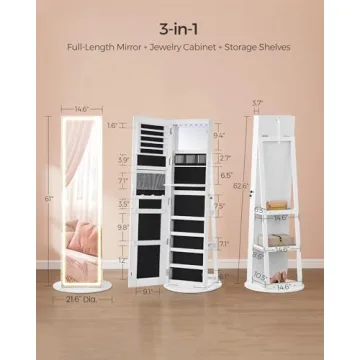 SONGMICS LED Jewelry Cabinet with Full-Length Mirror
