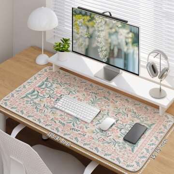iCasso Pink Floral Desk Mat - XXL Large Mouse Pad for Stylish Workspaces
