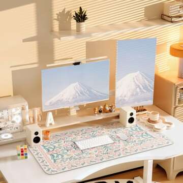 iCasso Pink Floral XXL Desk Mat - Large Mouse Pad for Women