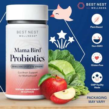Best Nest Wellness Mama Bird Probiotics - Digestive Health Supplement Aids Gut - Brain Support - 50 Billion CFU Multi-Probiotic Supplement for Women - Supports Healthy Gut Biome - 30 Capsules