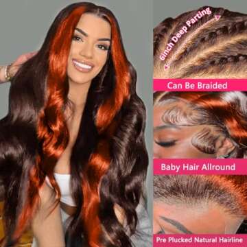12A 200% Density 13x6 Lace Front Wigs Human Hair Pre Plucked Highlight 13x6 HD Lace Front Wigs Ginge...
