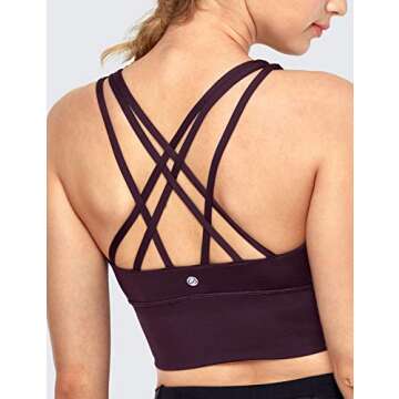 CRZ YOGA Women's Strappy Longline Sports Bras - Wirefree Padded Medium Impact Workout Crop Tank Top Dark Violet Small
