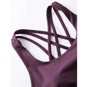 CRZ YOGA Women's Strappy Longline Sports Bras - Wirefree Padded Medium Impact Workout Crop Tank Top Dark Violet Small