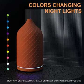 ZEIGGA LAB Essential Oil Diffuser for Home, Ceramic Aromatherapy Diffuser for Essential Oils, 120ml Oil Diffuser with Waterless Auto-Off and 7 LED Lights for Large Room Yoga Spa (Terracotta)