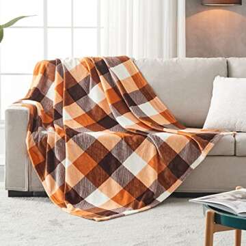 SOCHOW Buffalo Plaid Flannel Fleece Throw Blanket 50 x 60 Inches, Soft Lightweight Cozy All Season Orange Checkered Blanket for Bed, Couch, Car