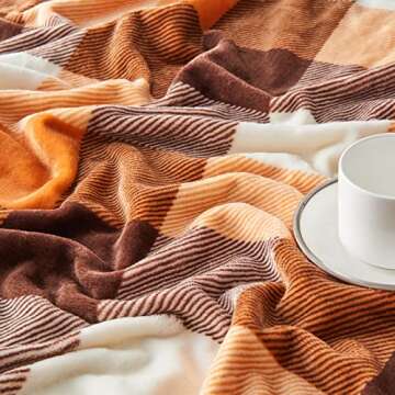 SOCHOW Buffalo Plaid Flannel Fleece Throw Blanket 50 x 60 Inches, Soft Lightweight Cozy All Season Orange Checkered Blanket for Bed, Couch, Car