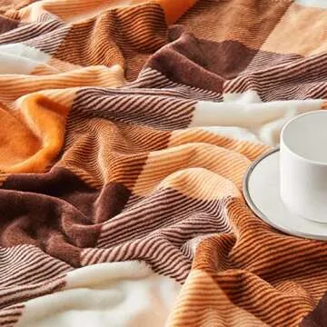 SOCHOW Buffalo Plaid Flannel Fleece Throw Blanket 50 x 60 Inches, Soft Lightweight Cozy All Season Orange Checkered Blanket for Bed, Couch, Car