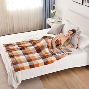 SOCHOW Buffalo Plaid Flannel Fleece Throw Blanket 50 x 60 Inches, Soft Lightweight Cozy All Season Orange Checkered Blanket for Bed, Couch, Car