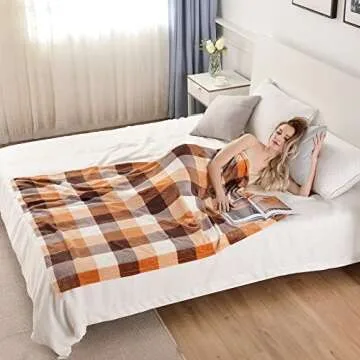 SOCHOW Buffalo Plaid Flannel Fleece Throw Blanket 50 x 60 Inches, Soft Lightweight Cozy All Season Orange Checkered Blanket for Bed, Couch, Car