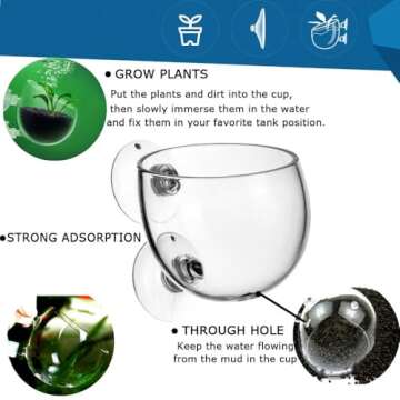 Tfwadmx Plant Pot Aquarium Decor Aquatic Plant Cup with 2 Suction Cup for Fish Tank Aquarium Aquasca...