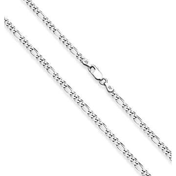 Miabella 925 Sterling Silver Italian 3mm Diamond-Cut Figaro Link Chain Necklace for Women, Made in Italy (Length 18 Inches (women's average length))