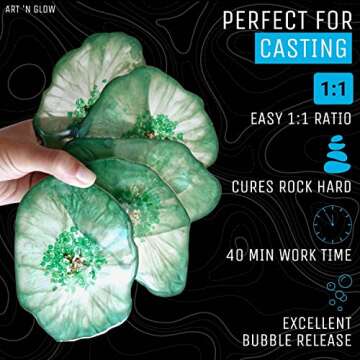 Art ‘N Glow Epoxy Resin for Clear Casting and Coating - 1 Gallon Kit - Perfect for Molds, Crafts, Tumblers, Jewelry, Wood - Food Safe, Bubble Free, and Made in The USA