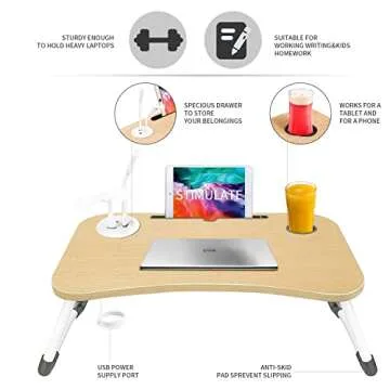 STIMULATE Laptop Lap Desk with LED Light and Cup Holder