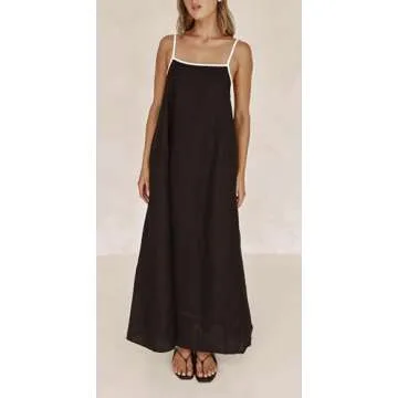 Elegant Linen Maxi Dress for Summer (Black, Small)