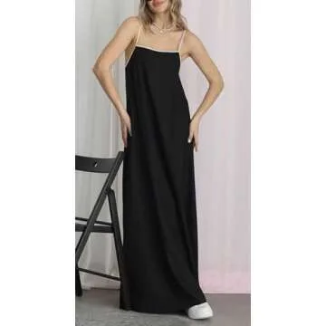 Elegant Linen Maxi Dress for Summer (Black, Small)