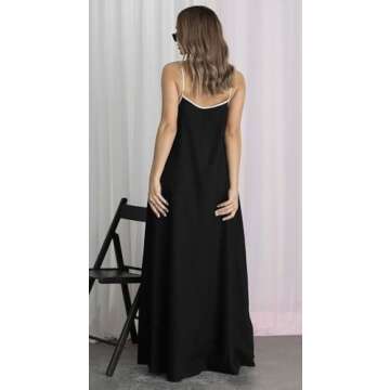 Elegant Linen Maxi Dress for Summer (Black, Small)