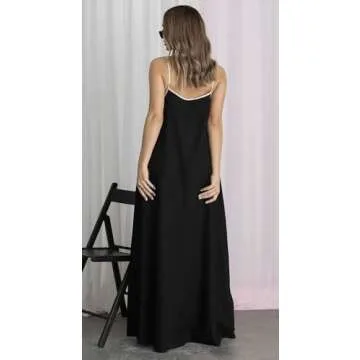 Elegant Linen Maxi Dress for Summer (Black, Small)