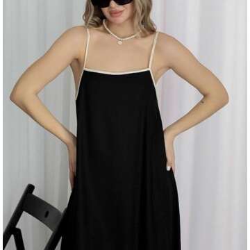 Elegant Linen Maxi Dress for Summer (Black, Small)