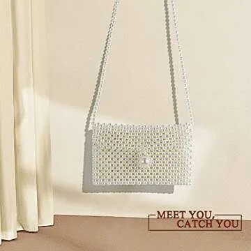Hogoo Luxury White Pearl Purses Shoulder Bag for Women Pearl Bag Crossbody Beaded Clutch Evening Bag (White Set1)