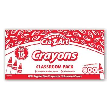 Cra-Z-art Crayon Bulk Class Pack 800ct 16 Assorted Colors Back To School Supply List Essential, Bulk Pack for School Supply Rooms and In Class For Teachers