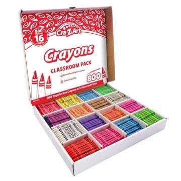 Cra-Z-art Crayon Bulk Class Pack 800ct 16 Assorted Colors Back To School Supply List Essential, Bulk Pack for School Supply Rooms and In Class For Teachers