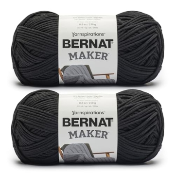 Bernat Maker Black Yarn - 2 Pack of 250g/8.8oz - 72% Cotton 28% Nylon - #5 Bulky - 290m/317Yards - f...