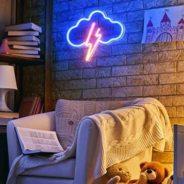 Koicaxy Neon Sign, Cloud Led Neon Light Wall Decor, Battery or USB Powered Light Up Acrylic Neon Signs for Bedroom, Kids Room, Living Room, Bar, Party, Christmas, Wedding