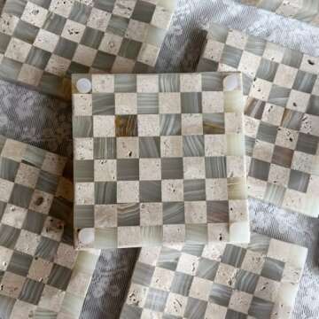 StonePlus Marble Stone Green Onyx with Travertine Checkerboard Square Small Splicing Mosaic Tray Jewelry Dish (Green and Beige)