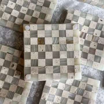 StonePlus Marble Stone Green Onyx with Travertine Checkerboard Square Small Splicing Mosaic Tray Jewelry Dish (Green and Beige)