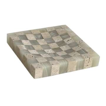 StonePlus Marble Stone Green Onyx with Travertine Checkerboard Square Small Splicing Mosaic Tray Jewelry Dish (Green and Beige)