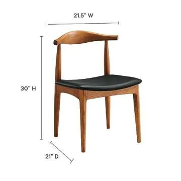 Modway Tracy Mid-Century Modern Wood and Faux Leather Upholstered Dining Chair in Black