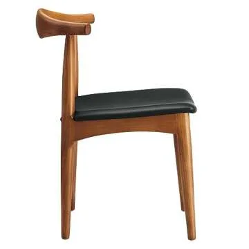 Modway Tracy Mid-Century Modern Wood and Faux Leather Upholstered Dining Chair in Black