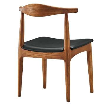 Modway Tracy Mid-Century Modern Wood and Faux Leather Upholstered Dining Chair in Black